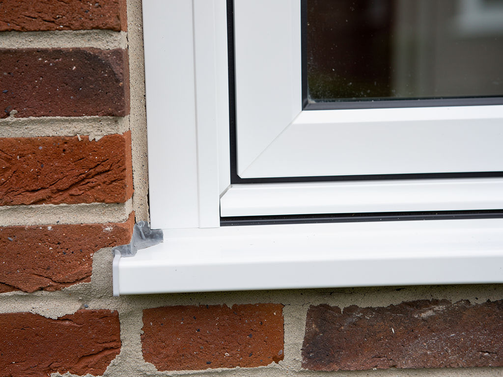 Close-up van wit kunststof kozijnprofiel met dubbelglas in rode bakstenen muur in woning in Nijmegen