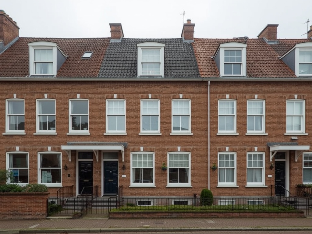 vooroorlogse rijtjeswoning in Arnhem met witte kunststof kozijnen aan de voorgevel