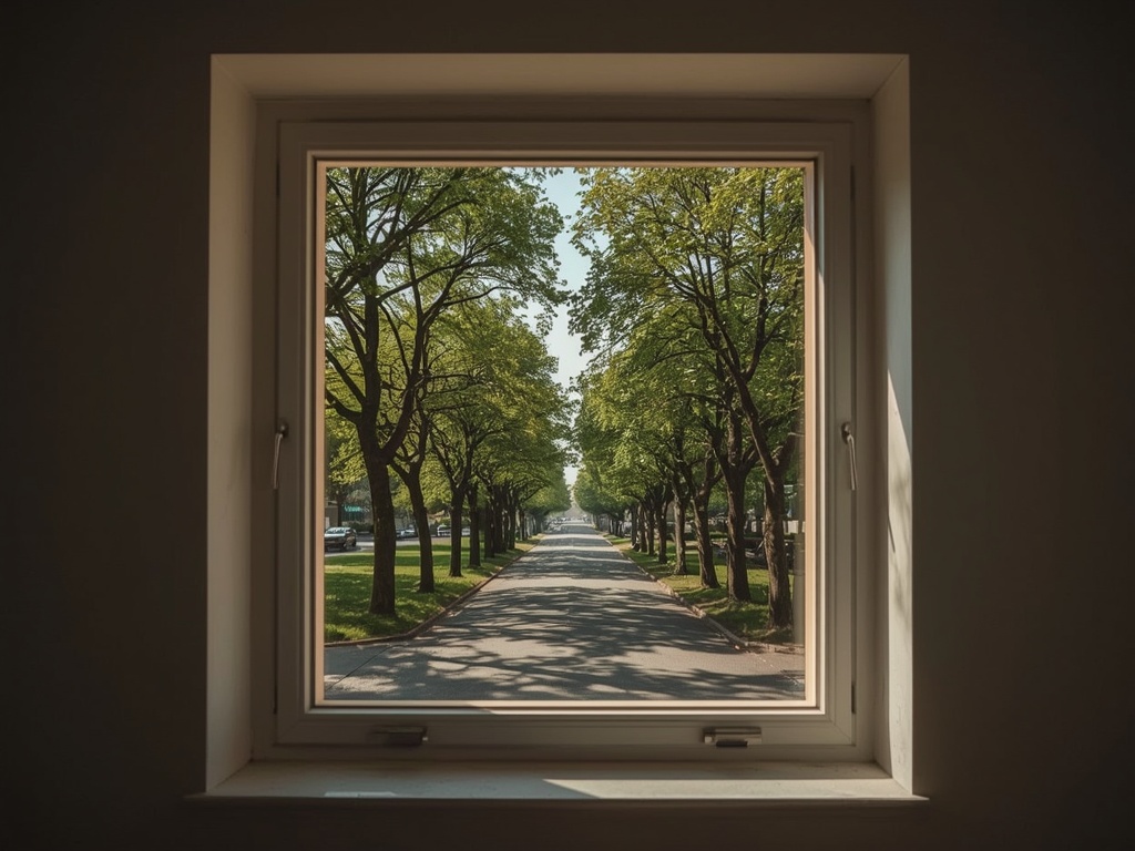 blik vanuit woonkamer in Grave door wit kunststof raamkozijn naar straat met Maaslands groen