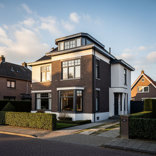 jaren-30-villa in Bemmel met antraciet grijze kunststof kozijnen en witte stucaccenten