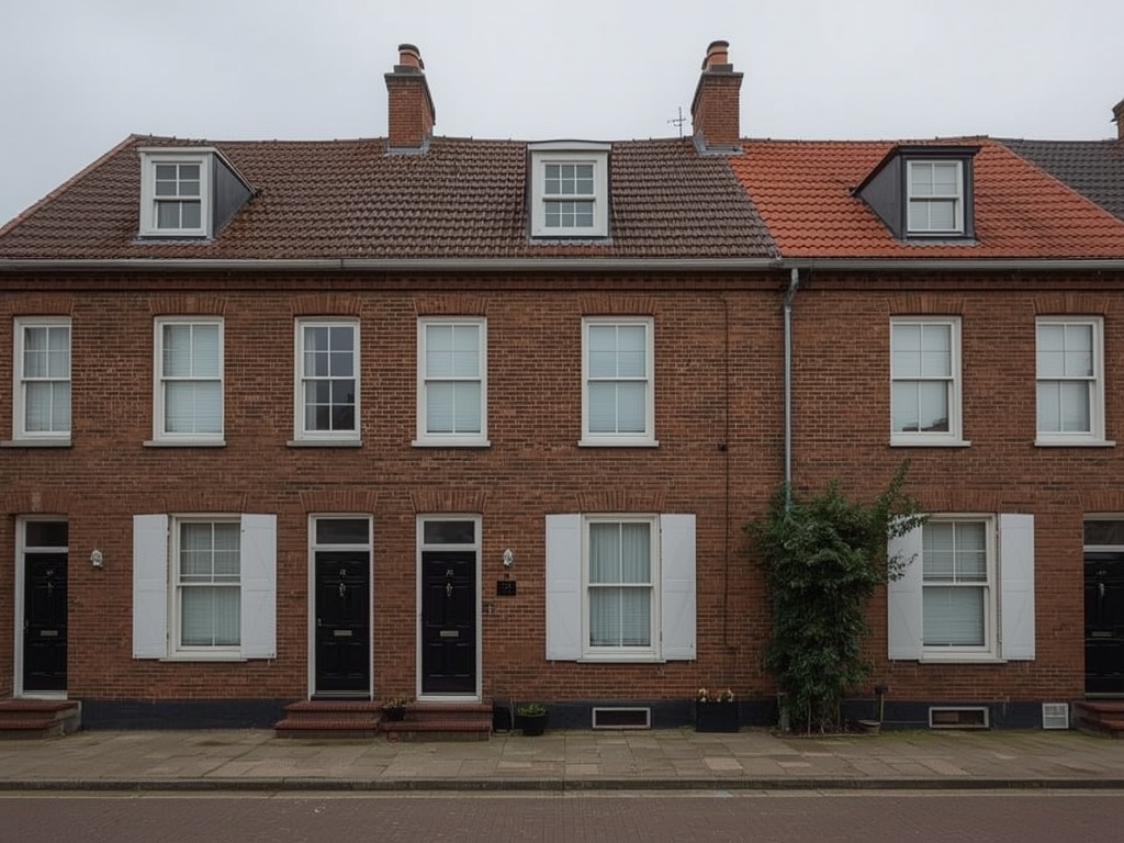 vooroorlogse rijtjeswoning in Nijmegen met witte kunststof kozijnen aan de voorgevel