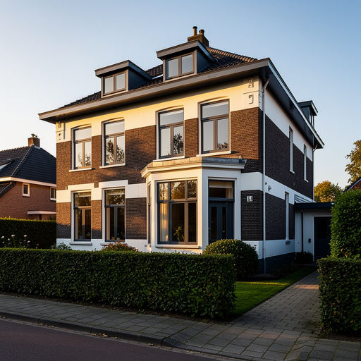 jaren 30-woning met antraciet grijze kunststof kozijnen en een witte geveltop in het centrum van Druten