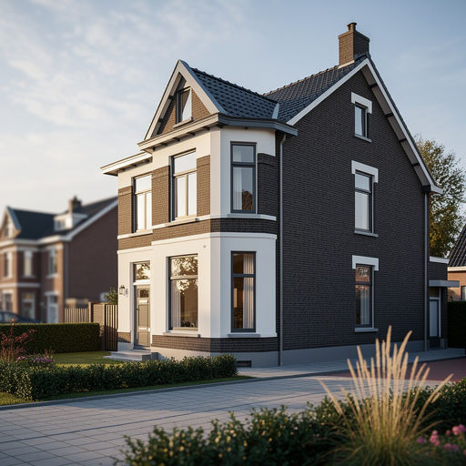 jaren-30-villa in Oss met antraciet grijze kunststof kozijnen en witte stucaccenten